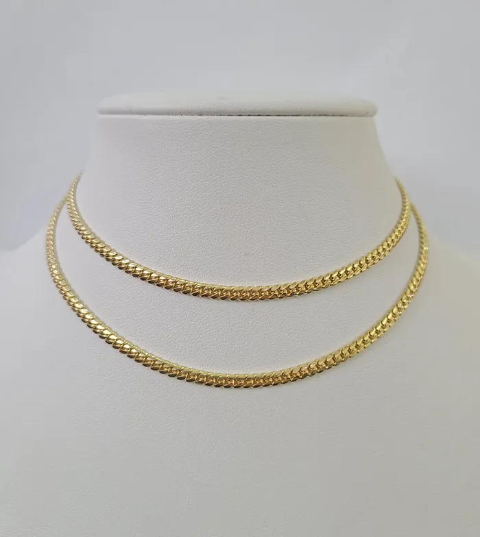 18k Solid Miami Cuban Chain Yellow Gold 3mm 24 Inch Genuine Necklace Real Gold and Diamond Necklaces