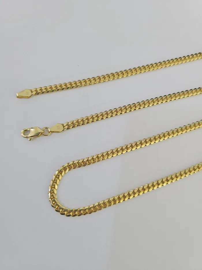 18k Solid Miami Cuban Chain Yellow Gold 3mm 24 Inch Genuine Necklace Real Gold and Diamond Necklaces