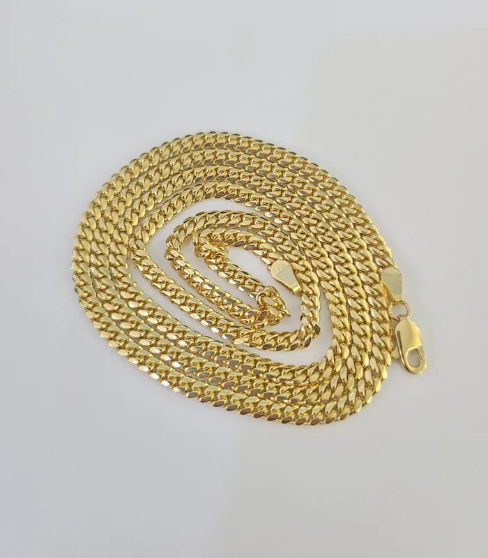 18k Solid Miami Cuban Chain Yellow Gold 3mm 24 Inch Genuine Necklace Real Gold and Diamond Necklaces