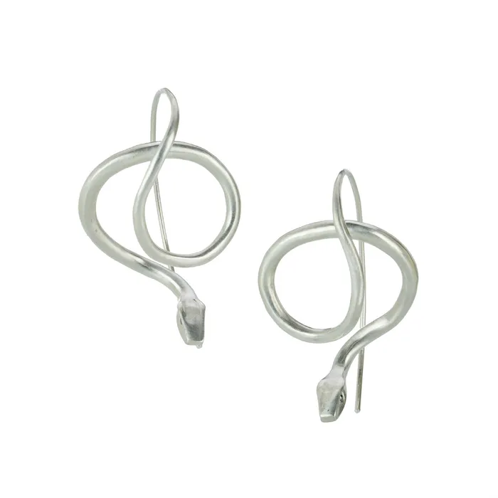 Annette Ferdinandsen Earrings Sterling Silver Serpent Earrings with Diamond Eyes