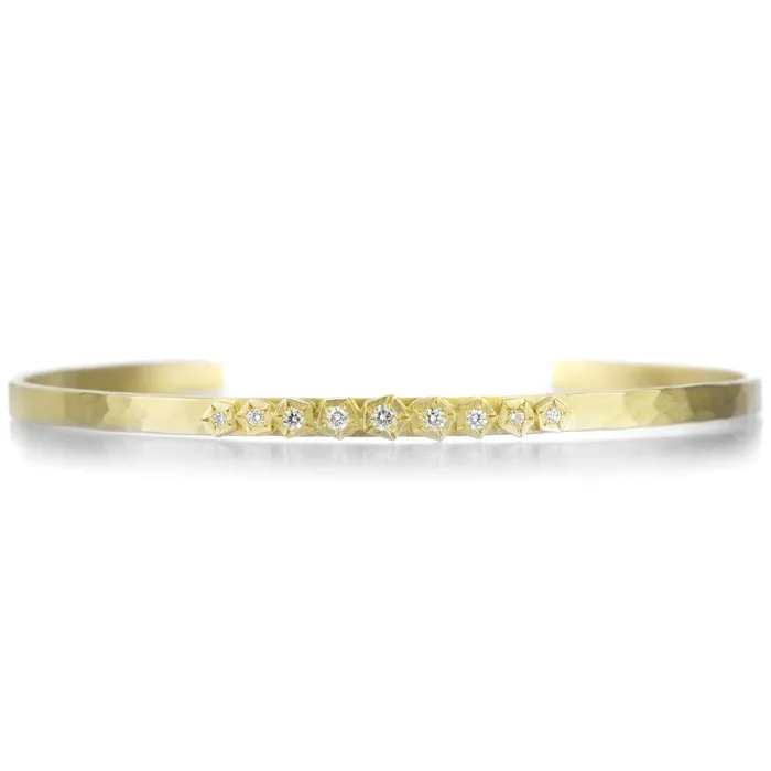 Annie Fensterstock PreStyled Sets 18k Thin Rock Cuff with Diamonds