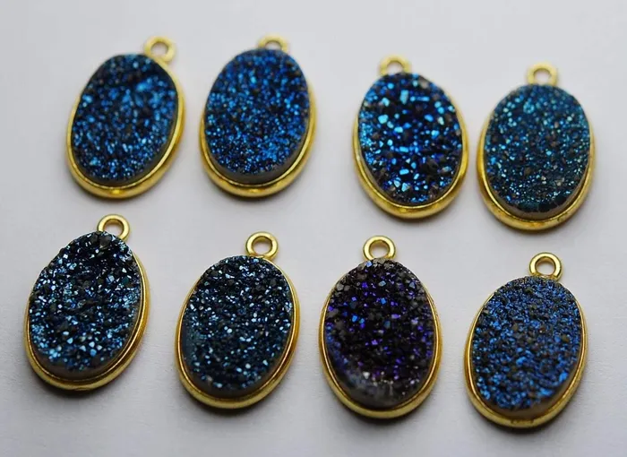 Beads Supplies USA Necklaces 925 Sterling Vermeil Silver Titanium Blue Druzy Oval Shape Pendant 3 Piece 18mm Approx Beads Supplies USA Necklaces 925 Sterling Vermeil Silver Titanium Blue Druzy Oval Shape Pendant 3 Piece 18mm Approx