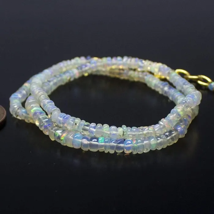 Beads Supplies USA Necklaces Ethiopian Opal Smooth Rondelle Beads Gold Vermeil Necklace 18 2mm 4mm Beads Supplies USA Necklaces Ethiopian Opal Smooth Rondelle Beads Gold Vermeil Necklace 18 2mm 4mm