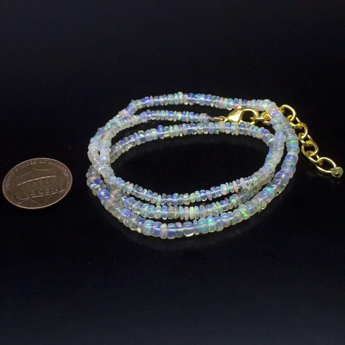 Beads Supplies USA Necklaces Ethiopian Opal Smooth Rondelle Beads Gold Vermeil Necklace 18 2mm 4mm