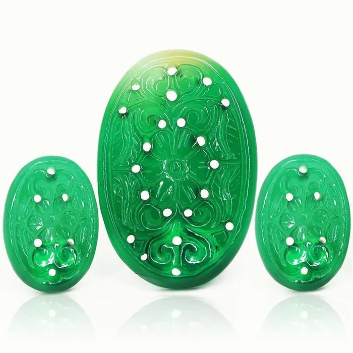Beads Supplies USA Necklaces Natural Carved Green Onyx 3 piece for Necklace and Earrings Beads Supplies USA Necklaces Natural Carved Green Onyx 3 piece for Necklace and Earrings