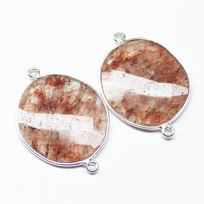 Beads Supplies USA Rings 2 pcs 30mm Copper Quartz Faceted Uneven Oval 925 Sterling Silver Connector Beads Supplies USA Rings 2 pcs 30mm Copper Quartz Faceted Uneven Oval 925 Sterling Silver Connector