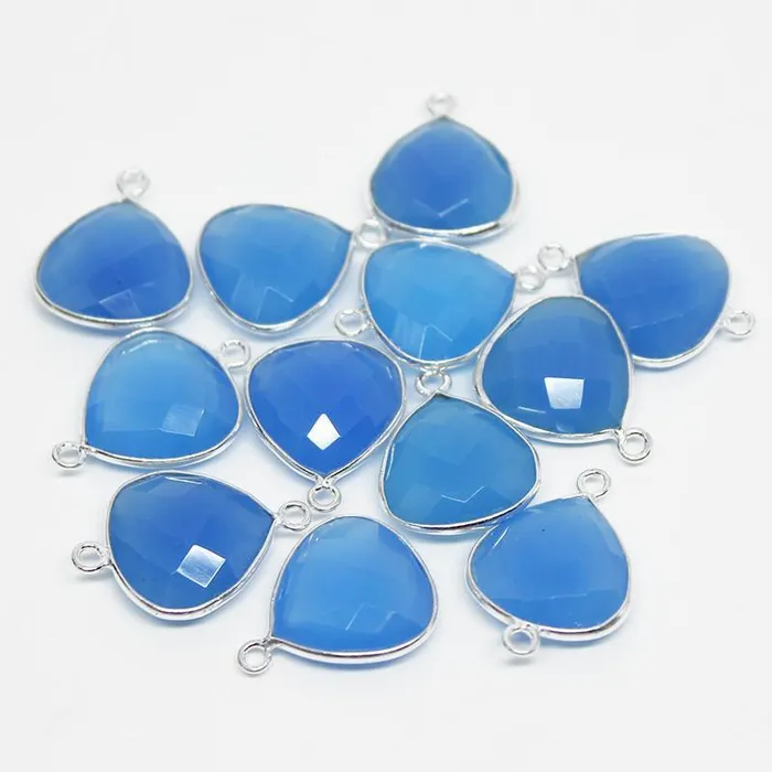 Beads Supplies USA Rings Blue Chalcedony Checker Heart Faceted 925 Sterling Silver Connector 2pc 18mm Beads Supplies USA Rings Blue Chalcedony Checker Heart Faceted 925 Sterling Silver Connector 2pc 18mm