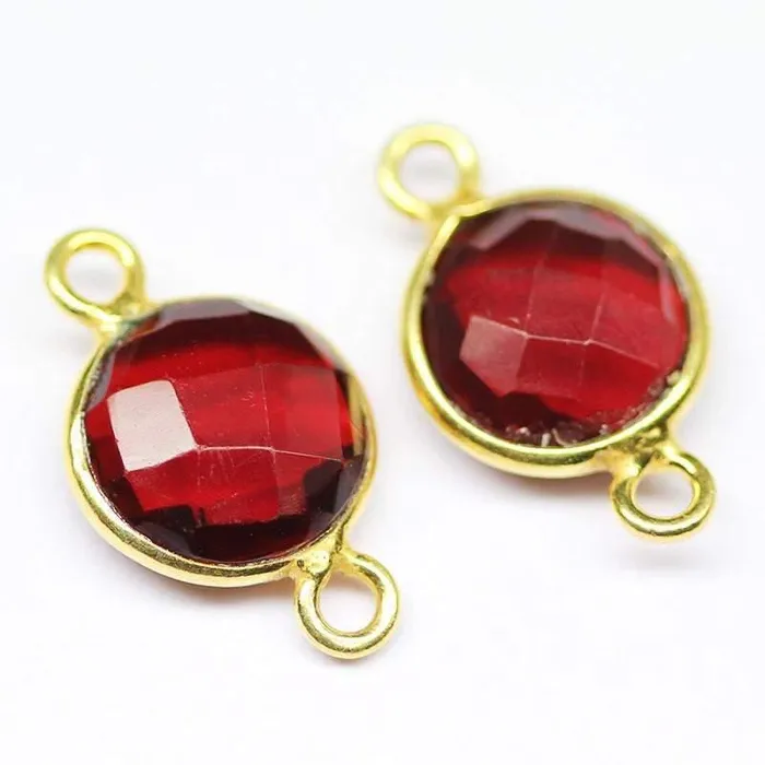 Beads Supplies USA Rings Red Garnet Quartz Round Coin 925 Sterling Silver Gold Vermeil Connector 2pc 15mm Beads Supplies USA Rings Red Garnet Quartz Round Coin 925 Sterling Silver Gold Vermeil Connector 2pc 15mm