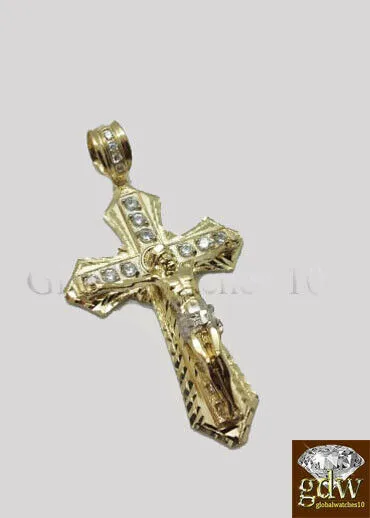 Charm Necklaces Gold and Diamond Real 10k Gold Mens Jesus Crucifix Cross Pendent Charm 26 Inch Rope ChainCuban