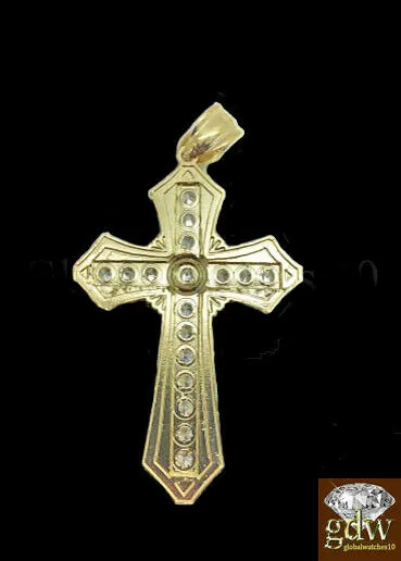 Charm Necklaces Gold and Diamond Real 10k Gold Mens Jesus Crucifix Cross Pendent Charm 26 Inch Rope ChainCuban