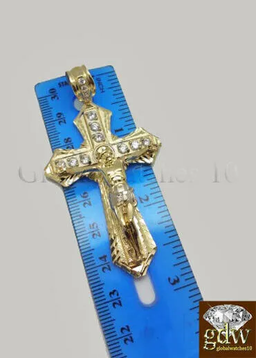 Charm Necklaces Gold and Diamond Real 10k Gold Mens Jesus Crucifix Cross Pendent Charm 26 Inch Rope ChainCuban