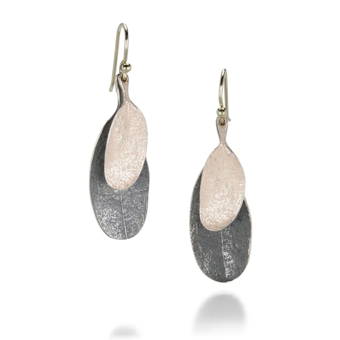 Earrings John Iversen Bright and Oxidized Silver Double Leaf Earrings