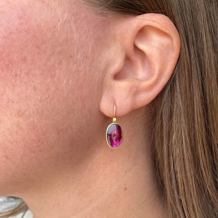 Earrings Lola Brooks Oval Bright Pink Tourmaline Drop Earrings Earrings Lola Brooks Oval Bright Pink Tourmaline Drop Earrings