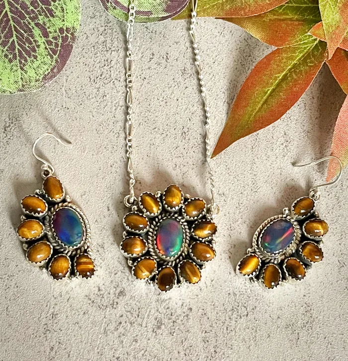 Earrings Sterling Silver Set Tigers EyeAurora NecklaceEarrings SophiaRene Boutique