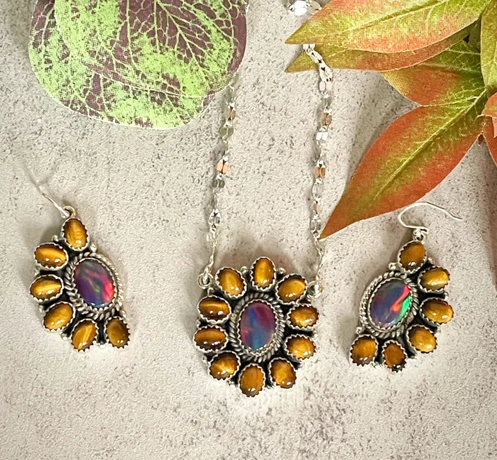 Earrings Sterling Silver Set Tigers EyeAurora NecklaceEarrings SophiaRene Boutique