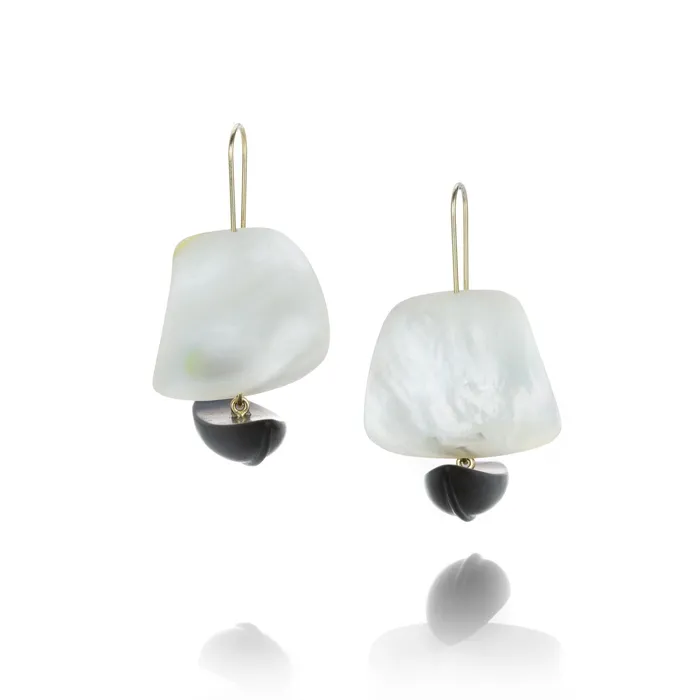 Gabriella Kiss Earrings Mother of Pearl and Black Jade Ghost Ship Earrings