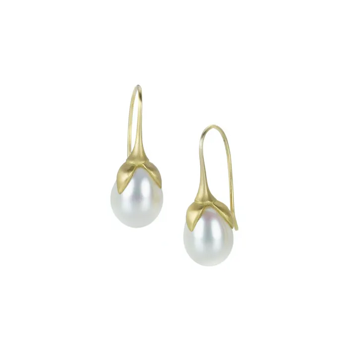 Gabriella Kiss Earrings White Freshwater Pearl Eggplant Earrings