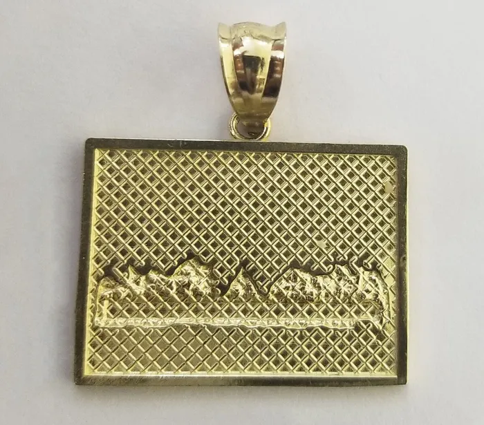 Globalwatches10 10k Real Yellow Gold Last Supper Charm Pendant Diamond cuts Design MenWomen Necklaces