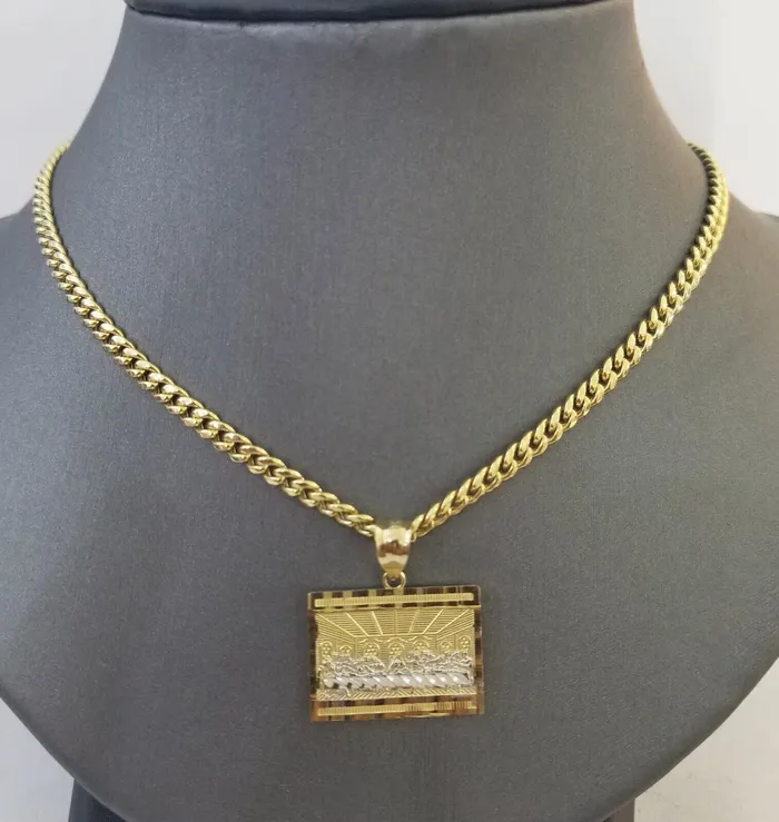 Globalwatches10 10k Real Yellow Gold Last Supper Charm Pendant Diamond cuts Design MenWomen Necklaces