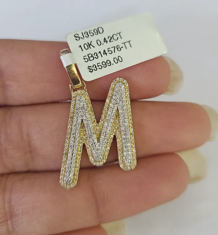 Globalwatches10 Charm Necklaces 10k Yellow Gold Diamond M Charm Pendant Initial Alphabet Letter Real Genuine Globalwatches10 Charm Necklaces 10k Yellow Gold Diamond M Charm Pendant Initial Alphabet Letter Real Genuine