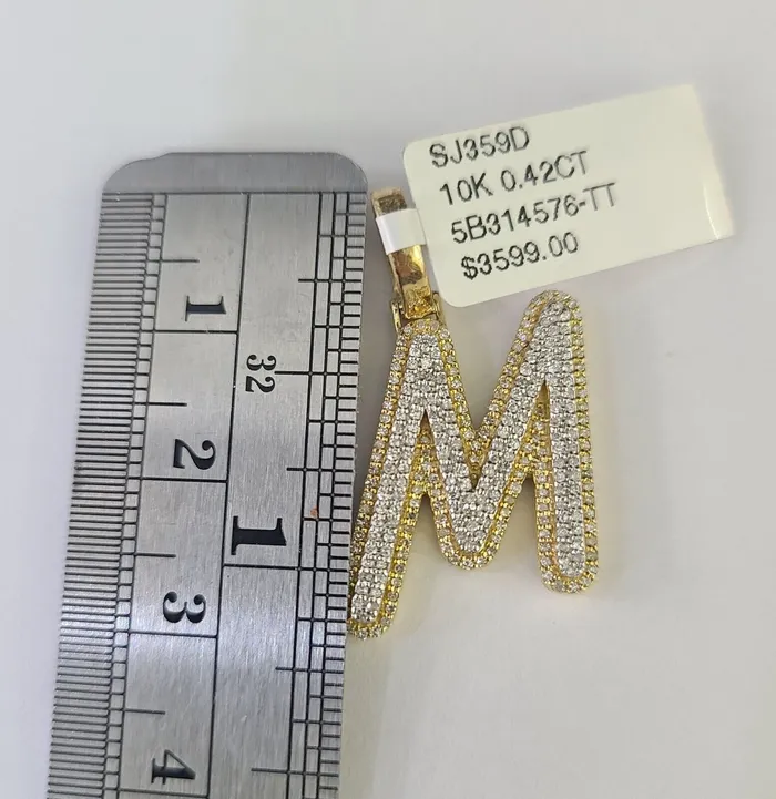 Globalwatches10 Charm Necklaces 10k Yellow Gold Diamond M Charm Pendant Initial Alphabet Letter Real Genuine