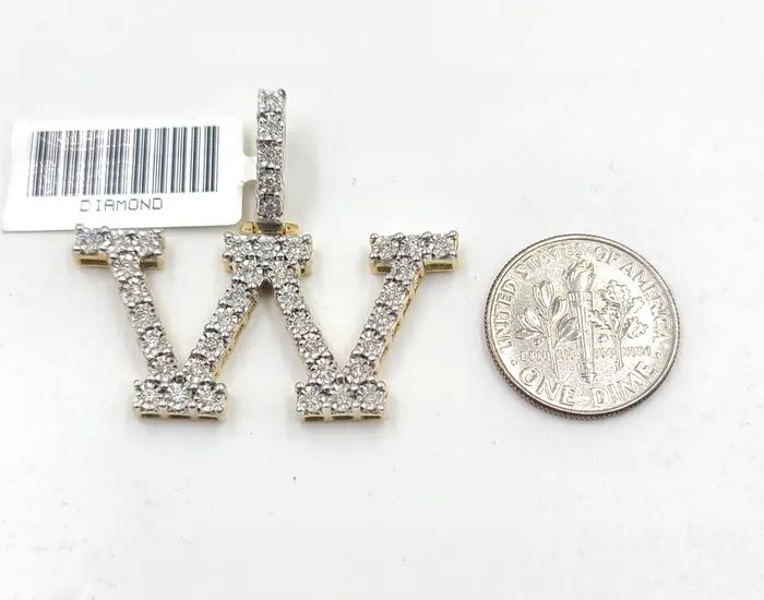 Globalwatches10 Charm Necklaces Real 10k Gold Diamond Letter W Initial Alphabet CharmPendant 125