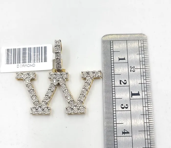 Globalwatches10 Charm Necklaces Real 10k Gold Diamond Letter W Initial Alphabet CharmPendant 125