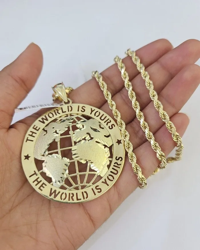 globalwatches10 Necklaces 10k Solid Rope Chain World is Yours Charm Set 4mm 2028 Necklace Gold Yellow globalwatches10 Necklaces 10k Solid Rope Chain World is Yours Charm Set 4mm 2028 Necklace Gold Yellow