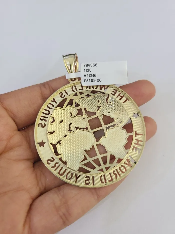 globalwatches10 Necklaces 10k Solid Rope Chain World is Yours Charm Set 4mm 2028 Necklace Gold Yellow