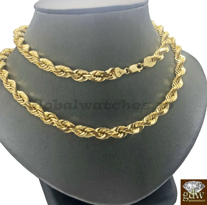 Gold and Diamond 10K Gold Solid Rope Chain Necklace 26 Inch Lobster Clasp for Men Real 10k Gold Necklaces Gold and Diamond 10K Gold Solid Rope Chain Necklace 26 Inch Lobster Clasp for Men Real 10k Gold Necklaces
