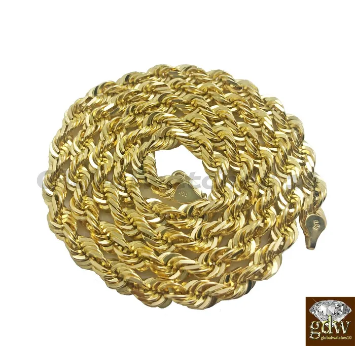 Gold and Diamond 10K Gold Solid Rope Chain Necklace 26 Inch Lobster Clasp for Men Real 10k Gold Necklaces