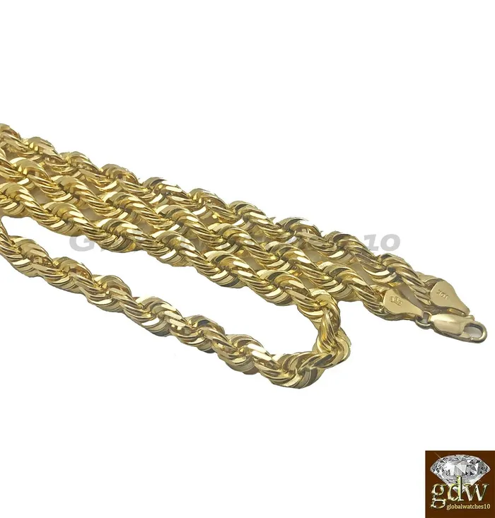 Gold and Diamond 10K Gold Solid Rope Chain Necklace 26 Inch Lobster Clasp for Men Real 10k Gold Necklaces