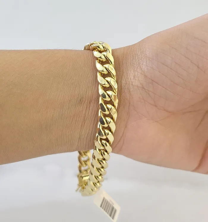 Gold and Diamond Bracelets Real 14K Yellow Gold Miami Cuban Bracelet 85 Inch 10mm 14K Box Clasp Link Gold and Diamond Bracelets Real 14K Yellow Gold Miami Cuban Bracelet 85 Inch 10mm 14K Box Clasp Link