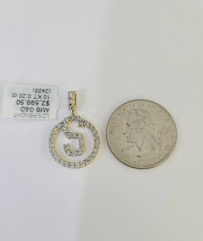 Gold and Diamond Charm Necklaces 10k Diamond S Charm Pendant Initial Alphabet Letter Real Genuine Yellow Gold