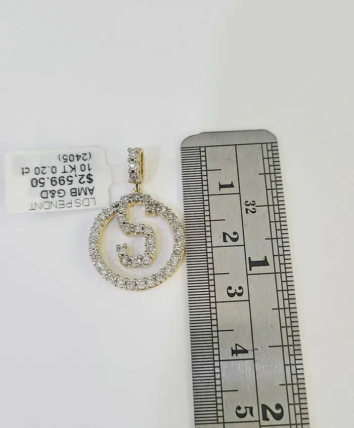 Gold and Diamond Charm Necklaces 10k Diamond S Charm Pendant Initial Alphabet Letter Real Genuine Yellow Gold