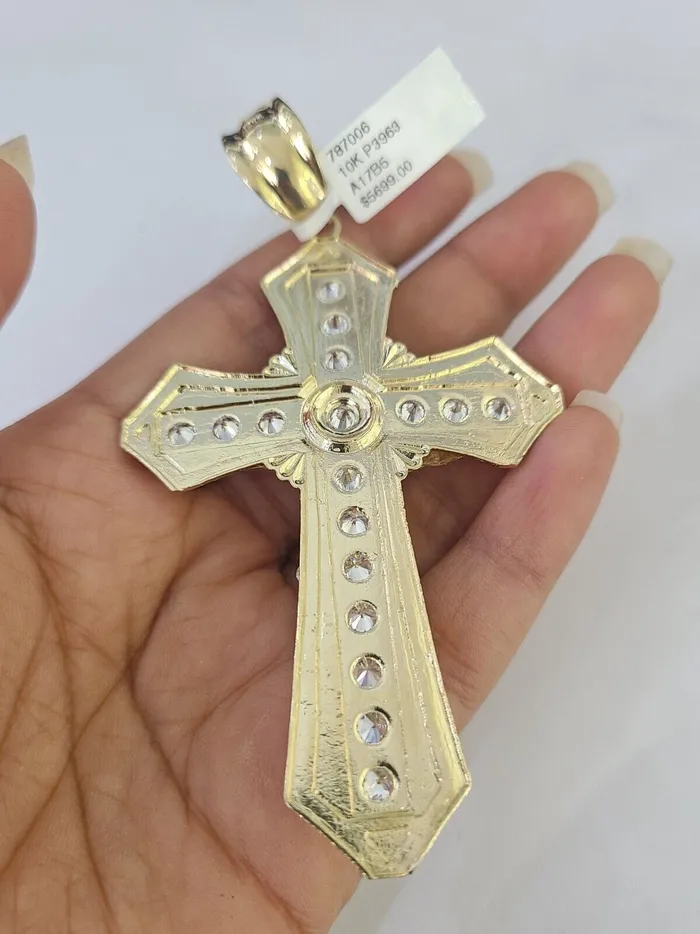 Gold and Diamond Necklaces 10k Gold Byzantine Necklace Jesus Cross Charm Pendant 2030 8mm REAL SET Chain