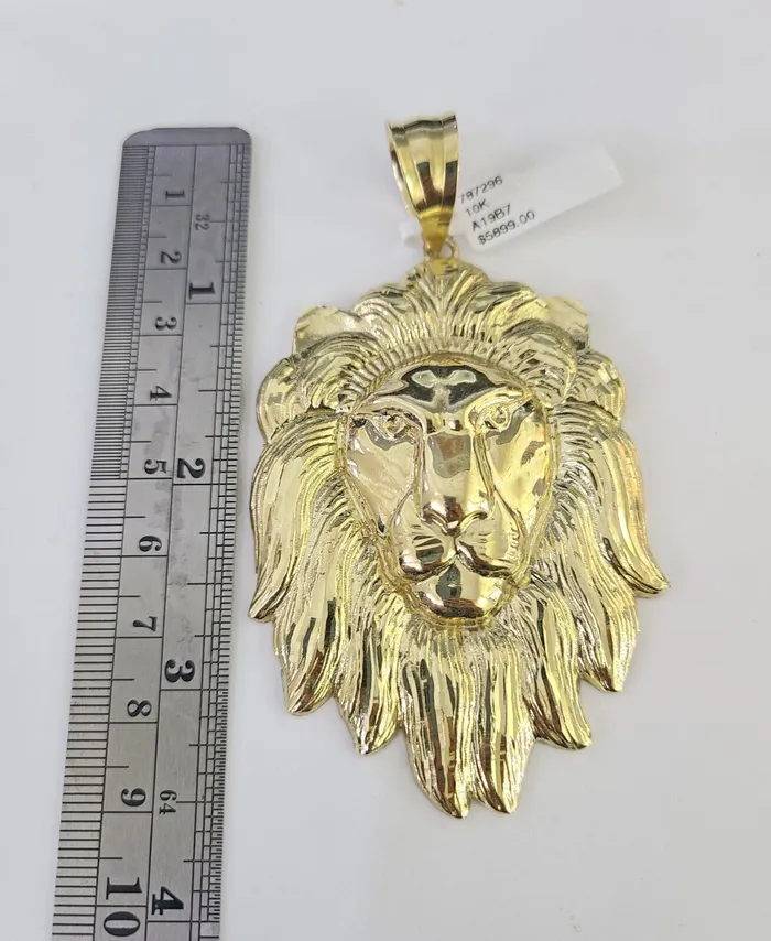 Gold and Diamond Necklaces 10k Gold Byzantine Necklace Lion Head Charm Pendant 2030 8mm SET Chain