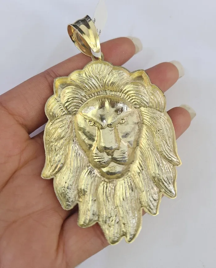Gold and Diamond Necklaces 10k Gold Byzantine Necklace Lion Head Charm Pendant 2030 8mm SET Chain