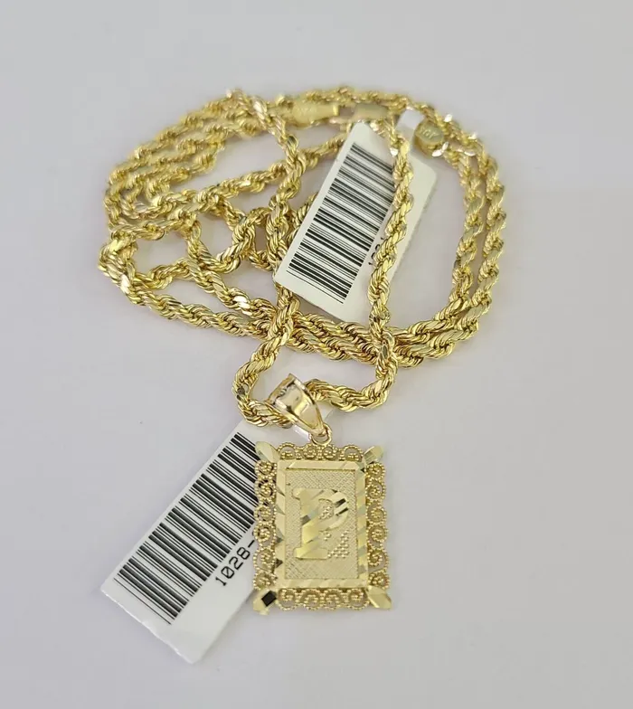Gold and Diamond Necklaces 10k Gold Initial P Charm Rope Chain 1626 25mm SET Necklace Alphabet Pendant Gold and Diamond Necklaces 10k Gold Initial P Charm Rope Chain 1626 25mm SET Necklace Alphabet Pendant