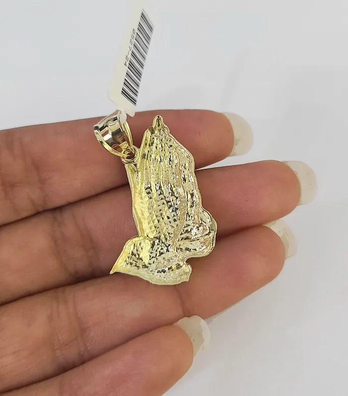 Gold and Diamond Necklaces 10k Milano Rope Chain Praying Hands Charm Necklace SET 3mm 18 20 22 24