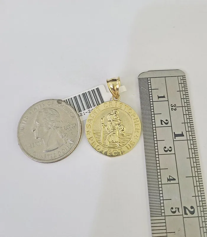 Gold and Diamond Necklaces 10K Solid Franco Chain Saint Cristopher Pendant Charm Necklace 1824 15mm