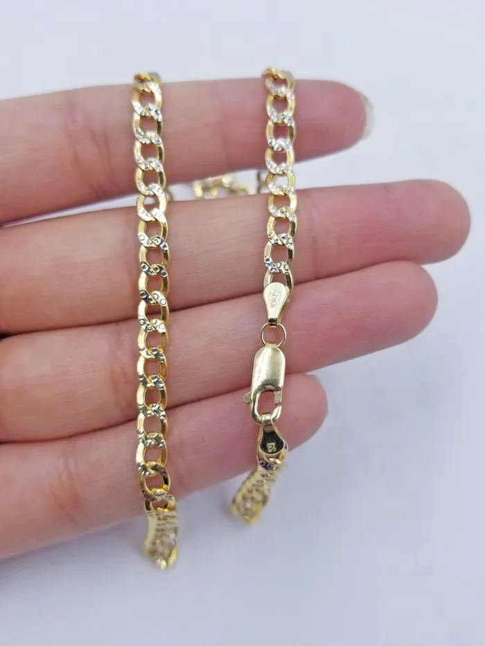 Gold and Diamond Necklaces 10K Yellow Gold 5mm Cuban Curb Link chain Necklace 1826 Diamond Cut Real