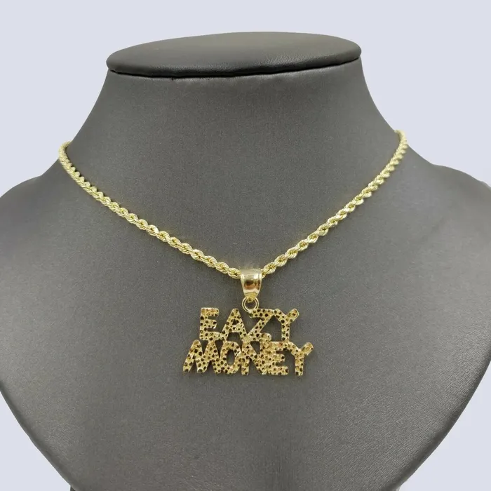 Gold and Diamond Necklaces 10k Yellow Gold Easy Money Sign Pendant with Rope Chain Nuggets Design 18 Gold and Diamond Necklaces 10k Yellow Gold Easy Money Sign Pendant with Rope Chain Nuggets Design 18