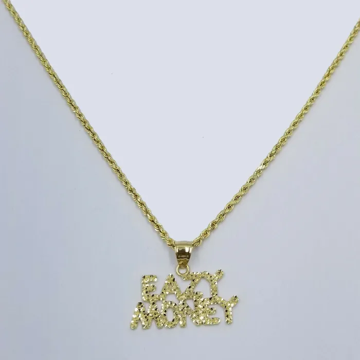 Gold and Diamond Necklaces 10k Yellow Gold Easy Money Sign Pendant with Rope Chain Nuggets Design 18