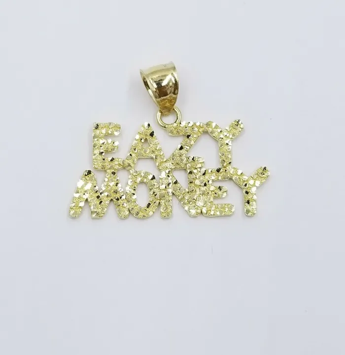 Gold and Diamond Necklaces 10k Yellow Gold Easy Money Sign Pendant with Rope Chain Nuggets Design 18