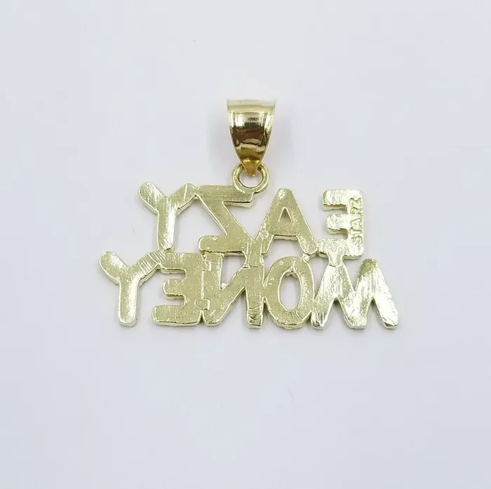 Gold and Diamond Necklaces 10k Yellow Gold Easy Money Sign Pendant with Rope Chain Nuggets Design 18