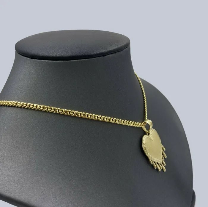 Gold and Diamond Necklaces 10K Yellow Gold Miami Cubin Link Chain Dripping Heart Diamond Cut Pendant
