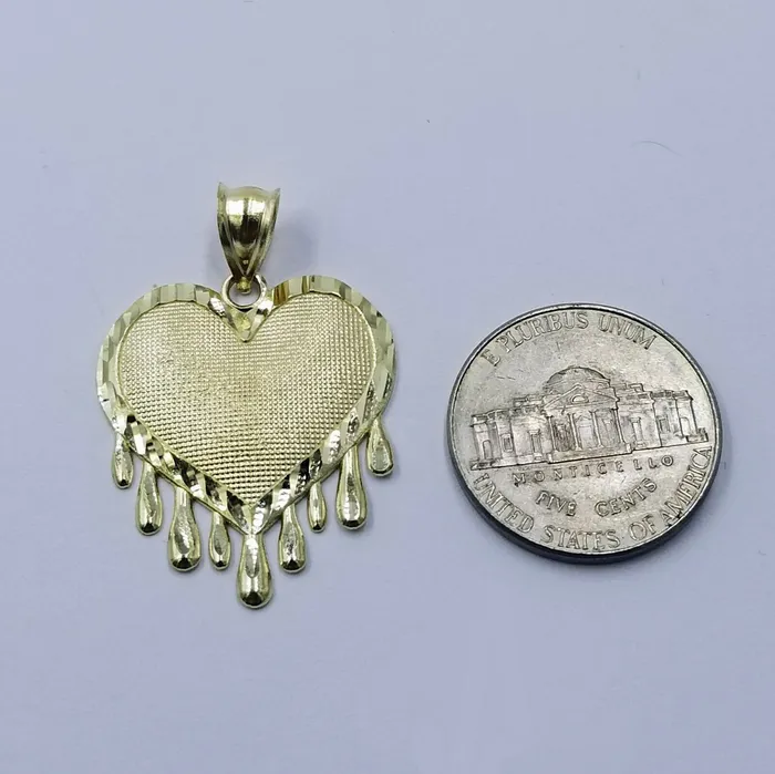 Gold and Diamond Necklaces 10K Yellow Gold Miami Cubin Link Chain Dripping Heart Diamond Cut Pendant