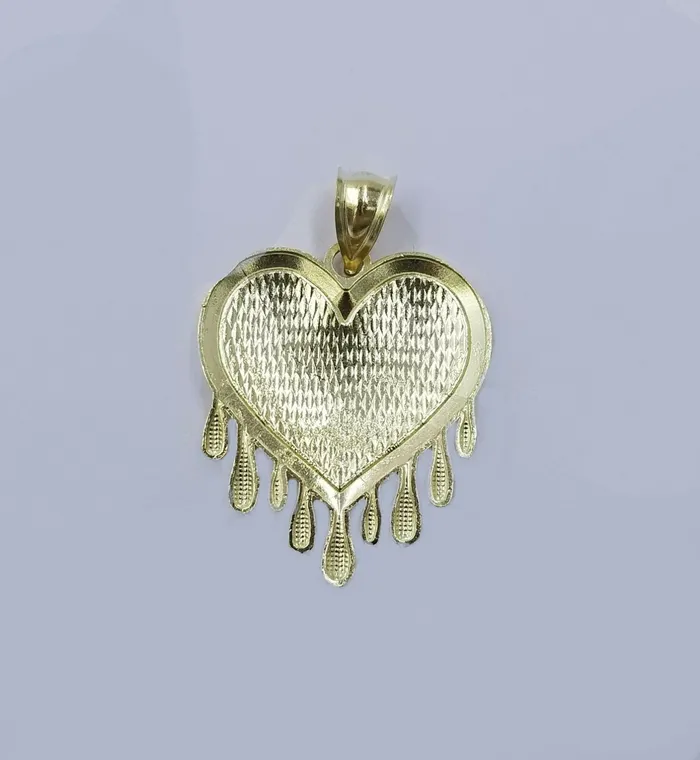 Gold and Diamond Necklaces 10K Yellow Gold Miami Cubin Link Chain Dripping Heart Diamond Cut Pendant