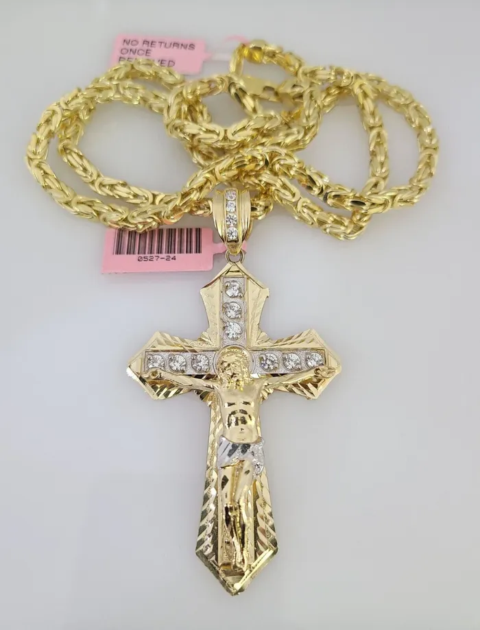 Gold and Diamond Necklaces 14K Gold Necklace Chain Jesus Crucifix Cross Charm Turkish Byzantine 4mm 24 Gold and Diamond Necklaces 14K Gold Necklace Chain Jesus Crucifix Cross Charm Turkish Byzantine 4mm 24